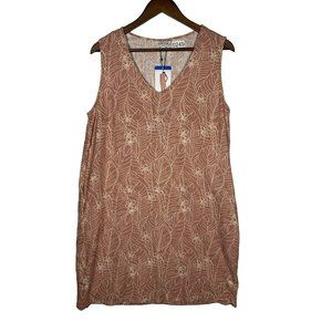 New Orvis Womens Linen Blend Sleeveless V-Neck Dress Large Pink Floral